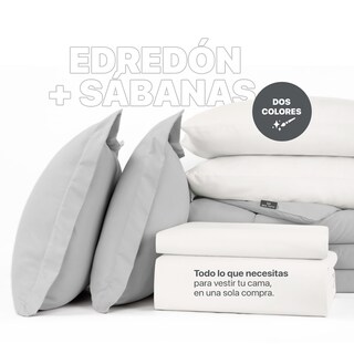 Foto 2 | Set de Edredón con Fundas y Sábanas Real Textil Gris con Blanco Matrimonial 7 Piezas