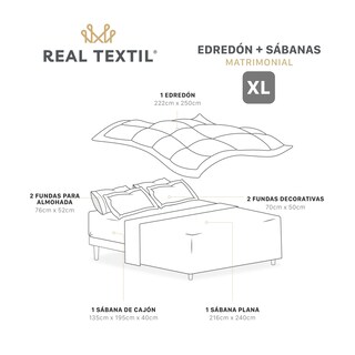 Foto 4 | Set de Edredón con Fundas y Sábanas Real Textil Gris con Blanco Matrimonial 7 Piezas