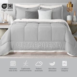Foto 6 | Set de Edredón con Fundas y Sábanas Real Textil Gris con Blanco Matrimonial 7 Piezas