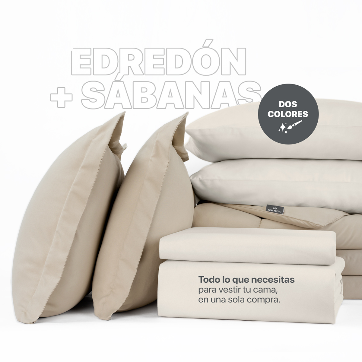 Foto 2 | Set de Edredón con Fundas y Sábanas Real Textil Caqui con Beige Matrimonial 7 Piezas