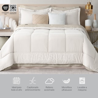 Foto 6 | Set de Edredón con Fundas y Sábanas Real Textil Blanco con Beige King Size 7 Piezas