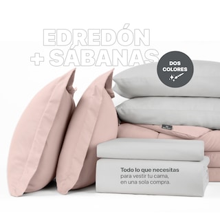 Foto 2 | Set de Edredón con Fundas Y Sábanas Real Textil Rosa - Gris King Size 7 Piezas