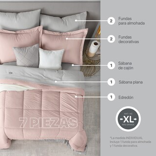 Foto 3 | Set de Edredón con Fundas Y Sábanas Real Textil Rosa - Gris King Size 7 Piezas