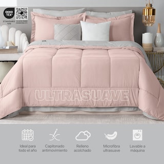 Foto 6 | Set de Edredón con Fundas Y Sábanas Real Textil Rosa - Gris King Size 7 Piezas