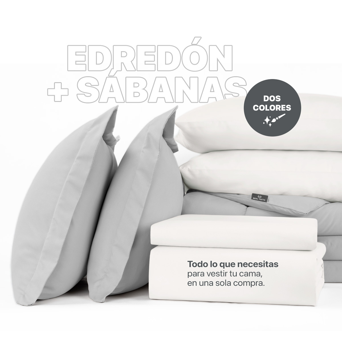 Foto 2 | Set de Edredón con Fundas y Sábanas Real Textil Gris con Blanco King Size 7 Piezas