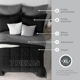 Foto 3 | Set de Edredón con Fundas y Sábanas Real Textil Negro con Gris King Size 7 Piezas