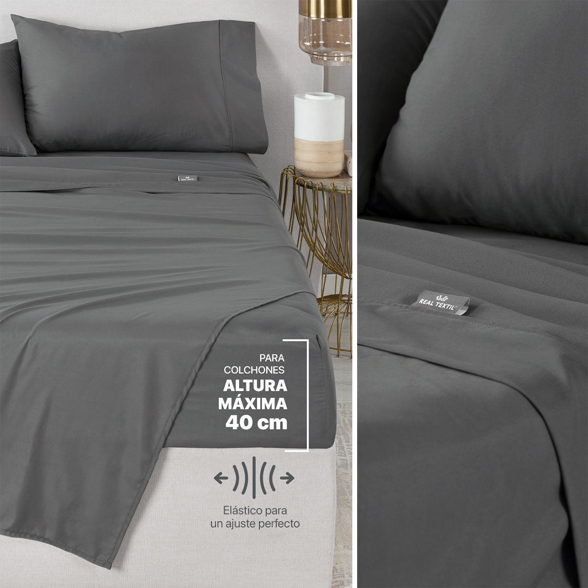 Foto 7 | Set de Edredón con Fundas y Sábanas 7 Pzas Real Textil Negro y Gris King Size XL