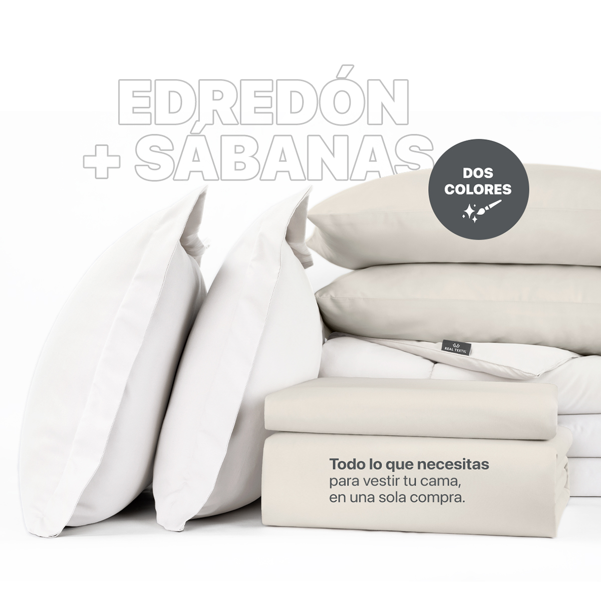 Foto 2 | Set de Edredón con Fundas y Sábanas Real Textil Blanco con Beige Matrimonial 7 Piezas