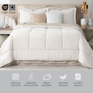 Foto 6 | Set de Edredón con Fundas Y Sábanas Real Textil Blanco - Beige Matrimonial 7 Piezas