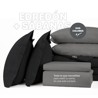 Foto 2 | Set de Edredón con Fundas y Sábanas Real Textil Negro con Gris Matrimonial 7 Piezas