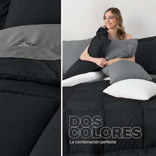 Foto 5 | Set de Edredón con Fundas y Sábanas Real Textil Negro con Gris Matrimonial 7 Piezas