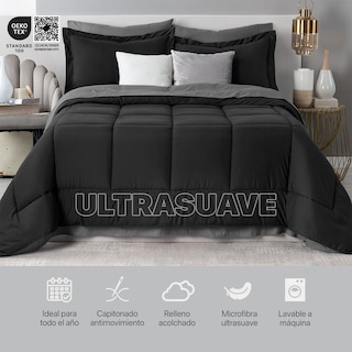 Foto 6 | Set de Edredón con Fundas y Sábanas Real Textil Negro con Gris Matrimonial 7 Piezas