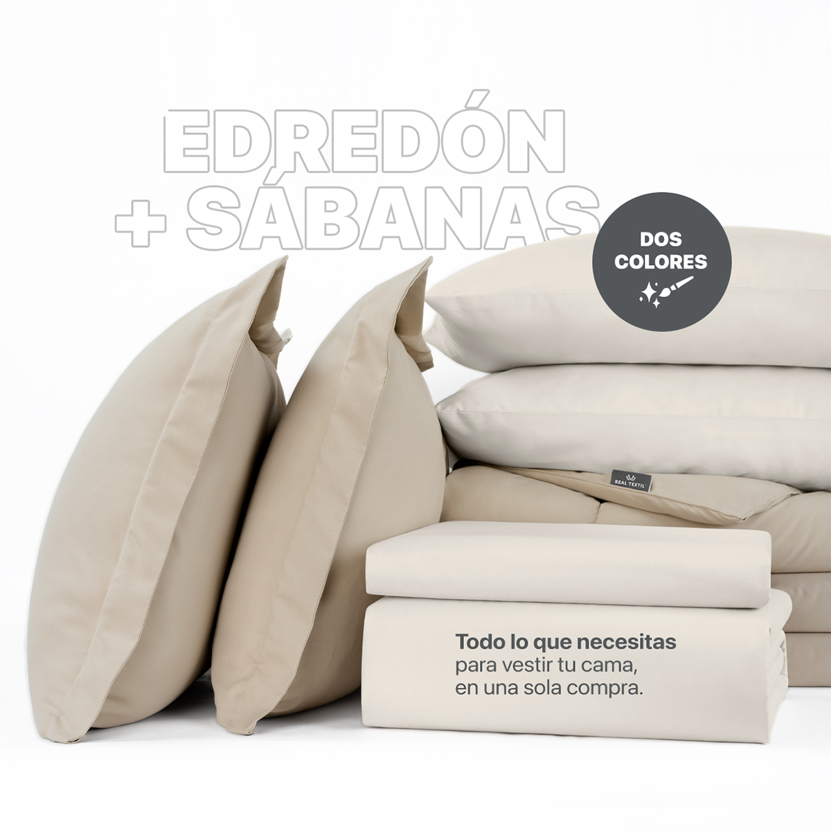 Foto 3 pulgar | Set de Edredón con Fundas y Sábanas 7 piezas Real Textil Khaki Beige King Size XL