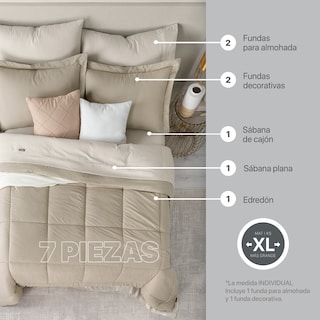 Foto 3 | Set de Edredón con Fundas y Sábanas Real Textil Caqui con Beige King Size 7 Piezas