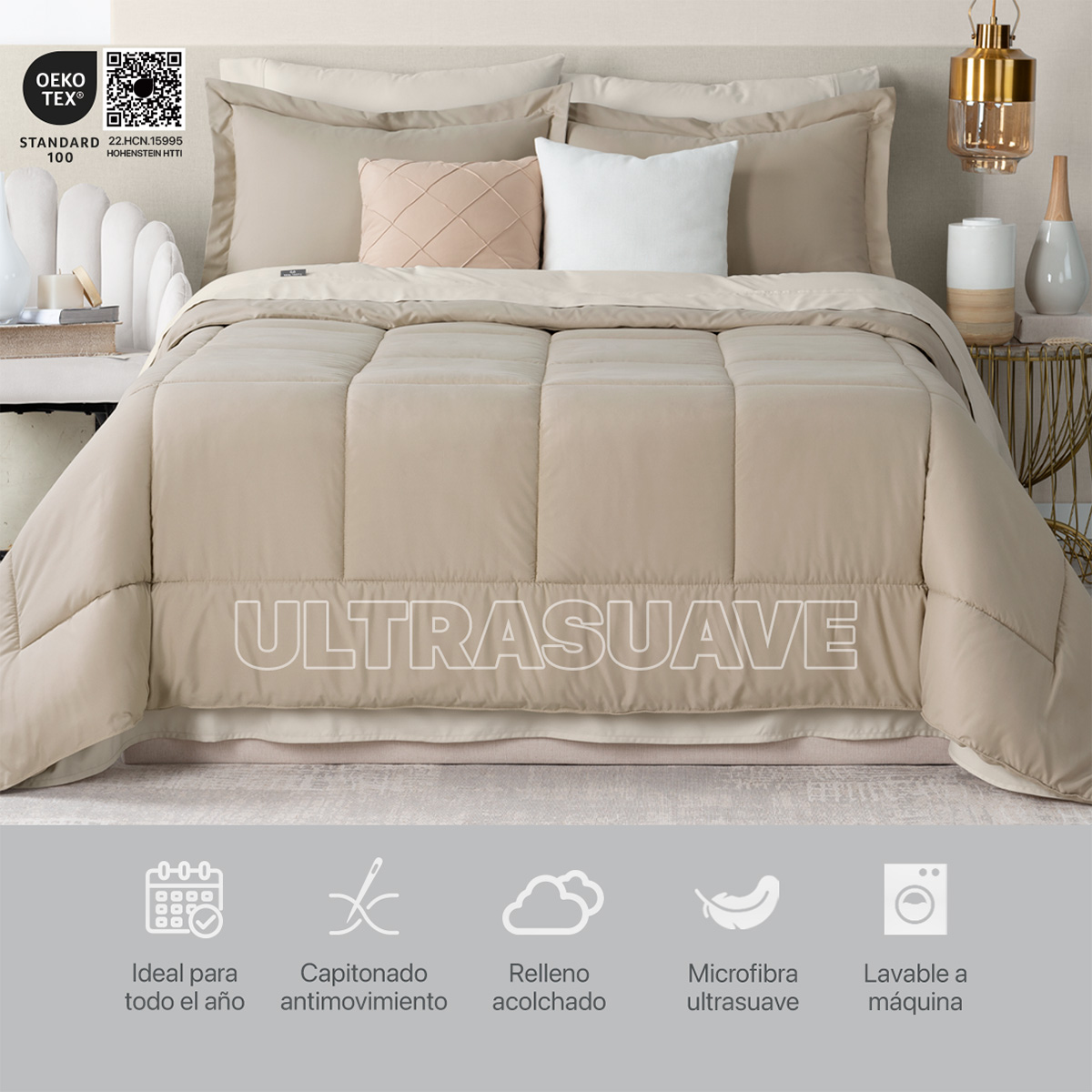 Foto 6 | Set de Edredón con Fundas y Sábanas 7 piezas Real Textil Khaki Beige King Size XL