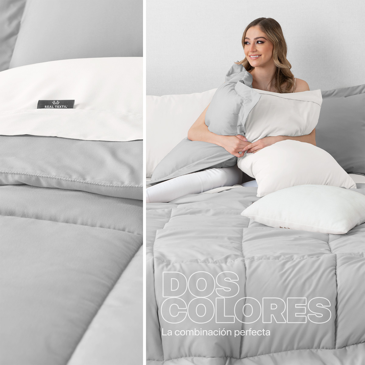Foto 5 | Set de Edredón Con Fundas y Sábanas 7 Pzas Real Textil Gris y Blanco Matrimonial