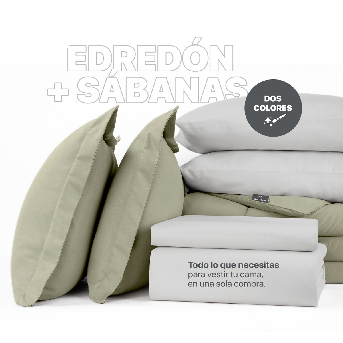 Foto 2 | Set De Edredón Con Fundas Y Sábanas 5 Pzas Real Textil  Verde - Gris Individual