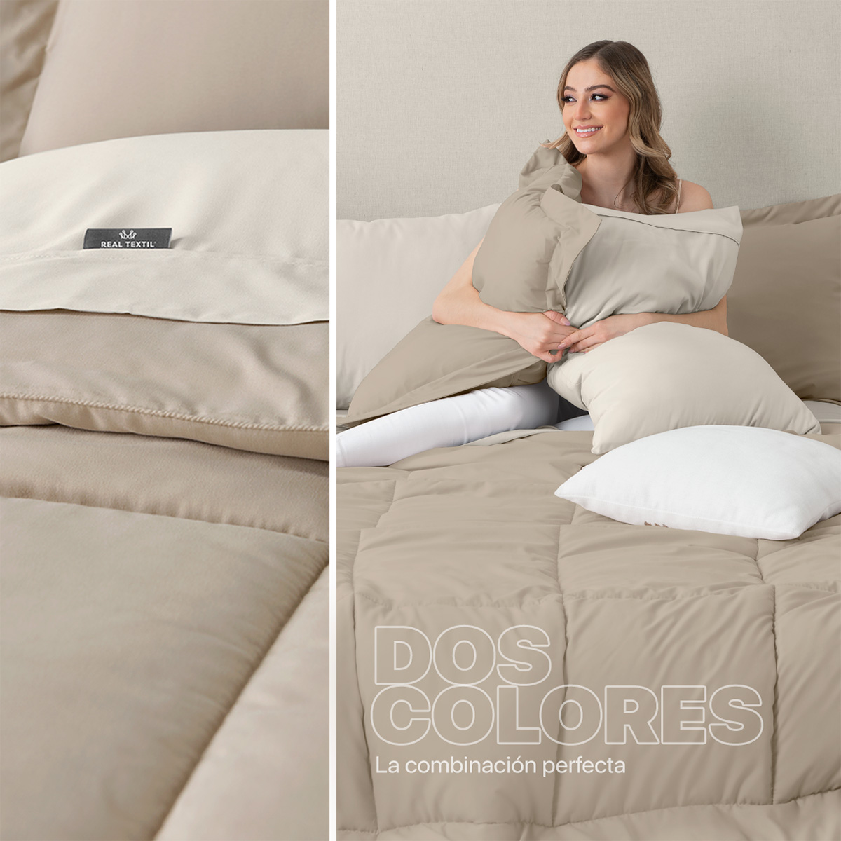 Foto 5 | Set de Edredón con Fundas y Sábanas 7 piezas Real Textil Khaki Beige Queen Size