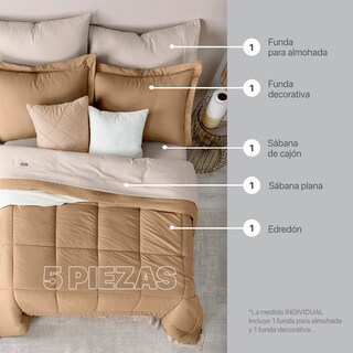 Foto 3 | Set De Edredón Con Fundas Y Sábanas 5 Pzas Real Textil Terracota - Khaki Individual