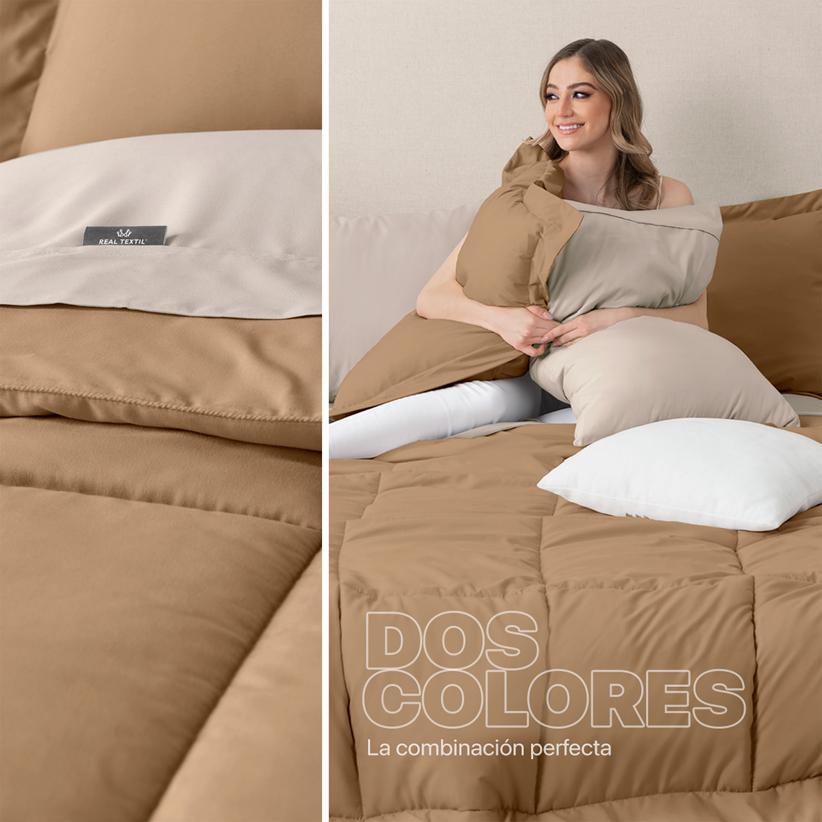 Foto 5 | Set De Edredón Con Fundas Y Sábanas 7 Pzas Real Textil  Terracota - Khaki Queen Size