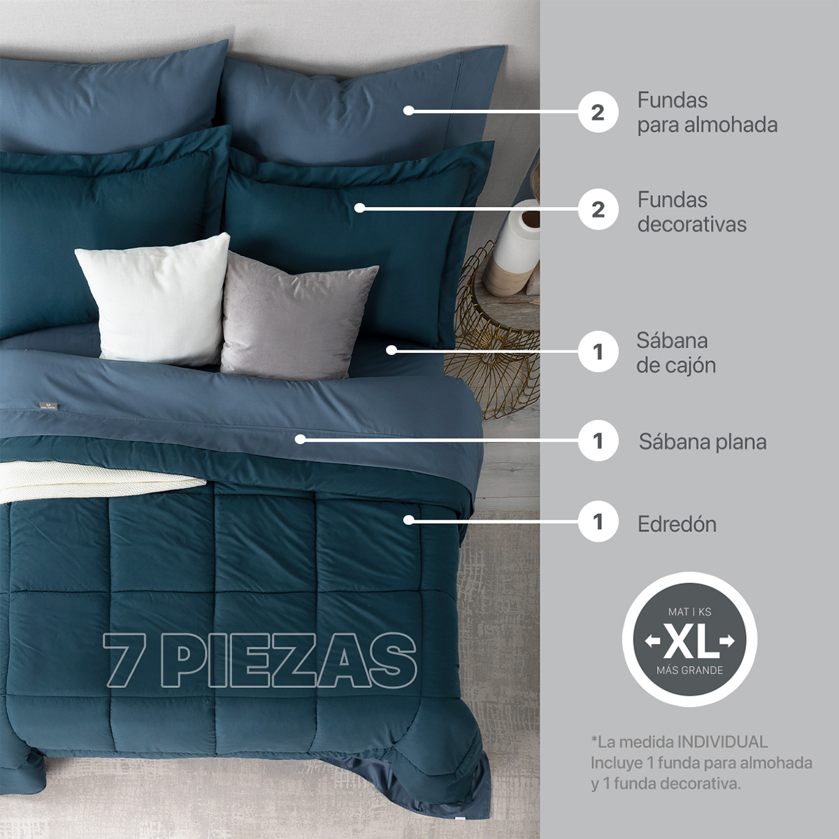 Foto 4 pulgar | Set de Edredón Real Textil Azul King Size 7 Piezas