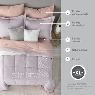 Foto 3 | Set de Edredón con Fundas y Sábanas 7 piezas Real Textil Lavanda Claro Palo de Rosa King Size