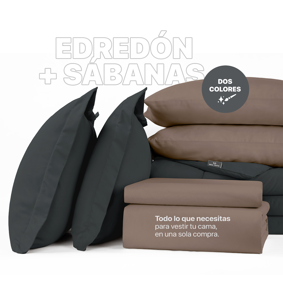 Foto 2 | Set de Edredón con Fundas y Sábanas 7 Pzas Real Textil Grafito y Café Claro Queen Size