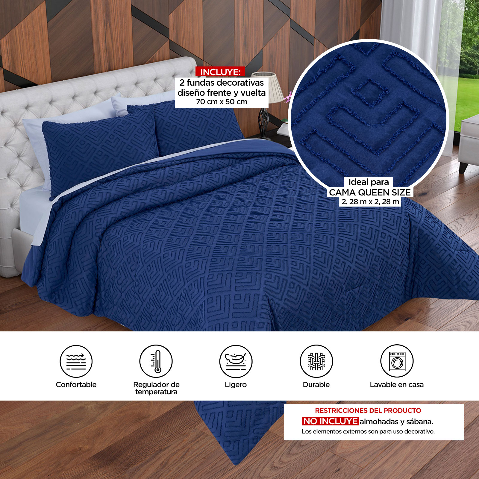 Foto 8 | Set De Edredón Microfibra Jacquard Azul