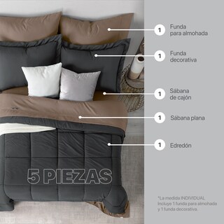 Foto 3 | Set De Edredón Con Fundas Y Sábanas 7 Pzas Real Textil Grafito - Café Claro King Size Xl