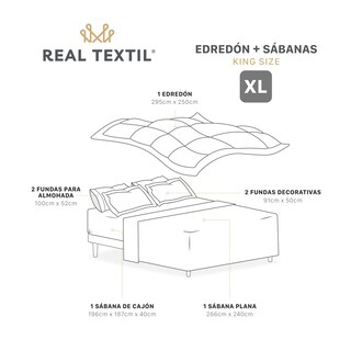Foto 4 | Set De Edredón Con Fundas Y Sábanas 7 Pzas Real Textil Grafito - Café Claro King Size Xl