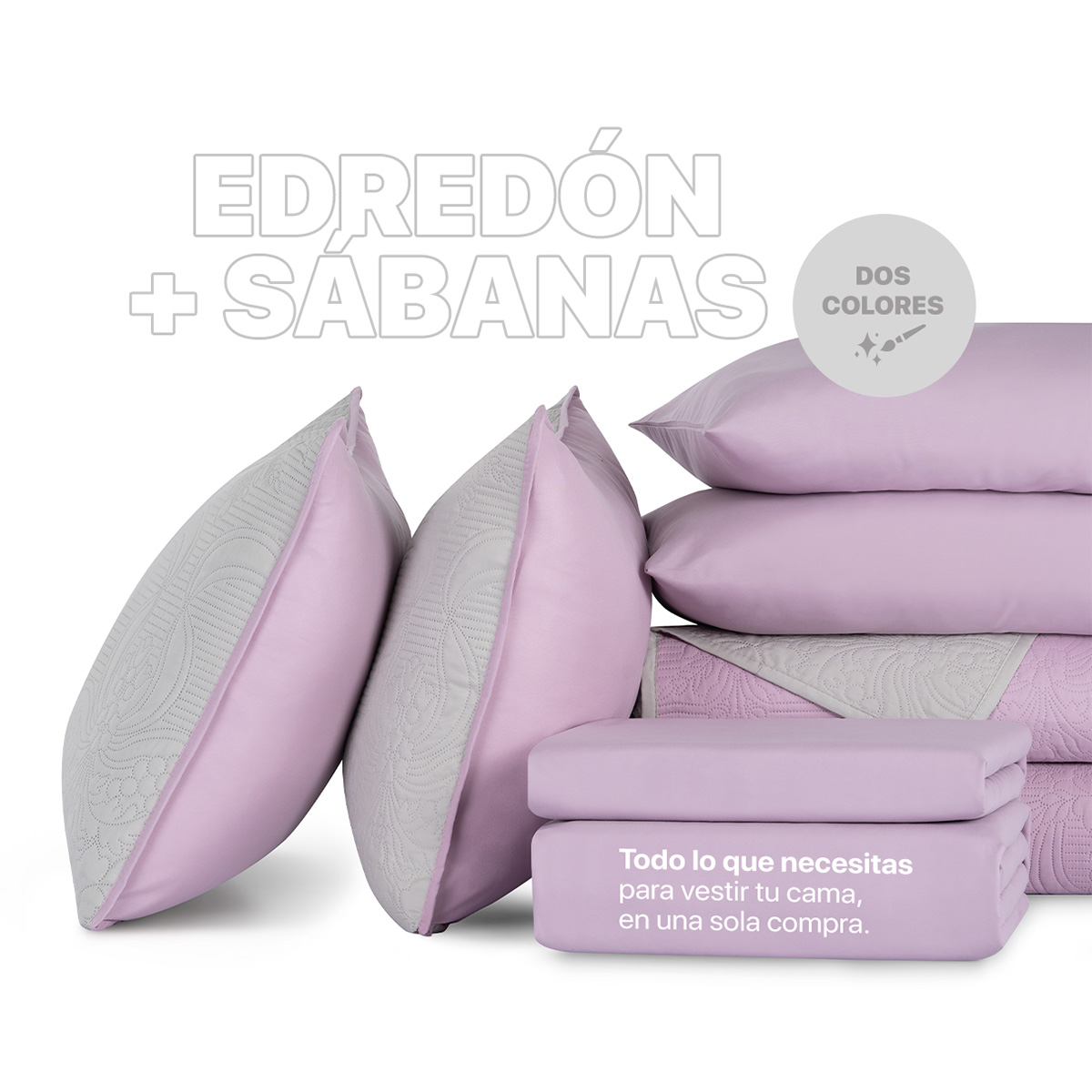 Foto 6 | Set De Edredón Ligero Con Fundas De Almohada Y Set De Sábanas, Real Textil Matrimonial Violeta- Gris Doble Vista