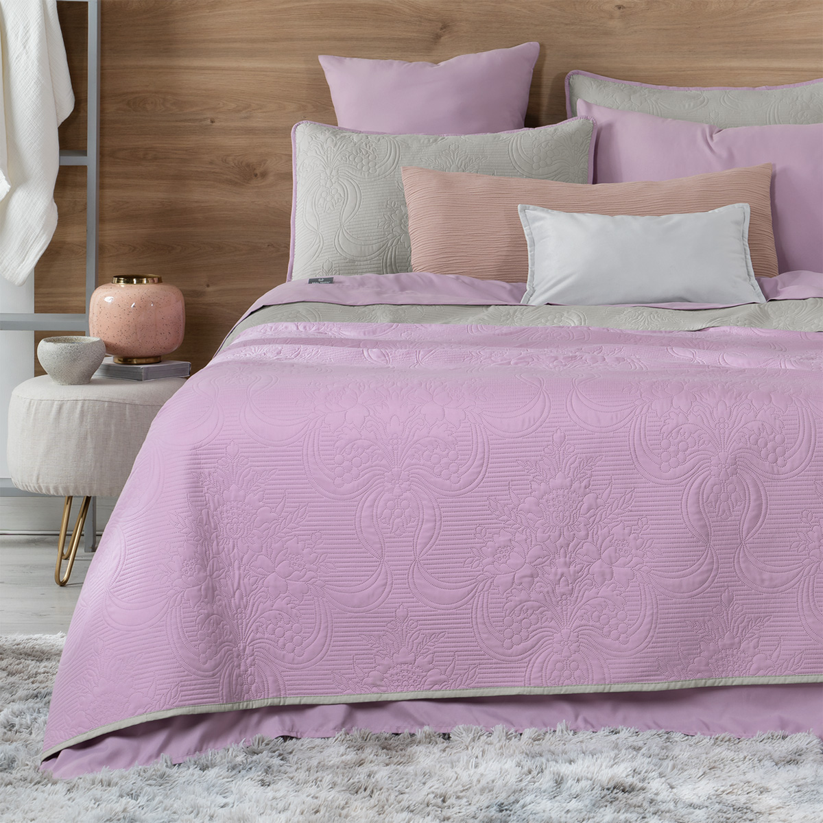 Foto 7 | Set De Edredón Ligero Con Fundas De Almohada Y Set De Sábanas, Real Textil Matrimonial Violeta- Gris Doble Vista