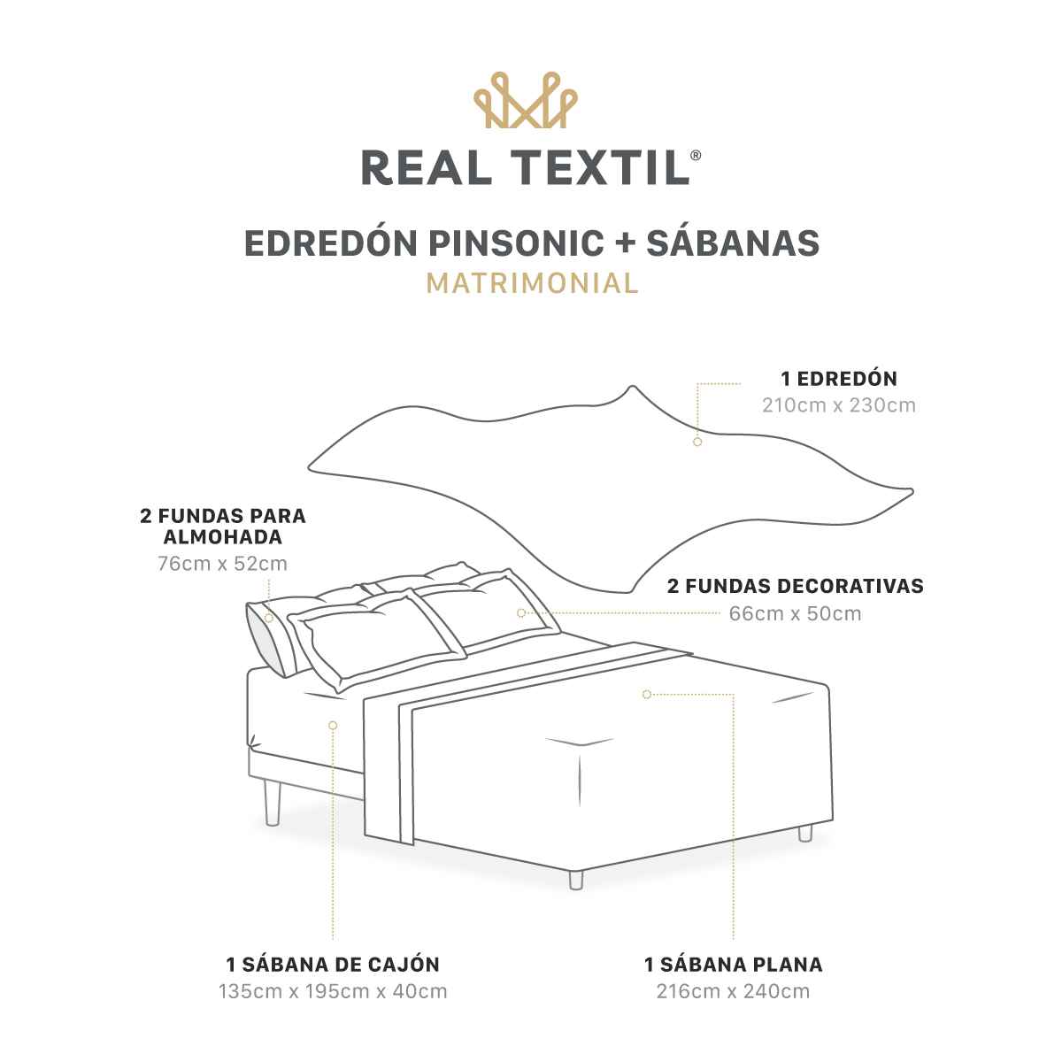 Foto 5 pulgar | Set De Edredón Ligero Con Fundas De Almohada Y Set De Sábanas, Real Textil Matrimonial Khaki-beige Doble Vista
