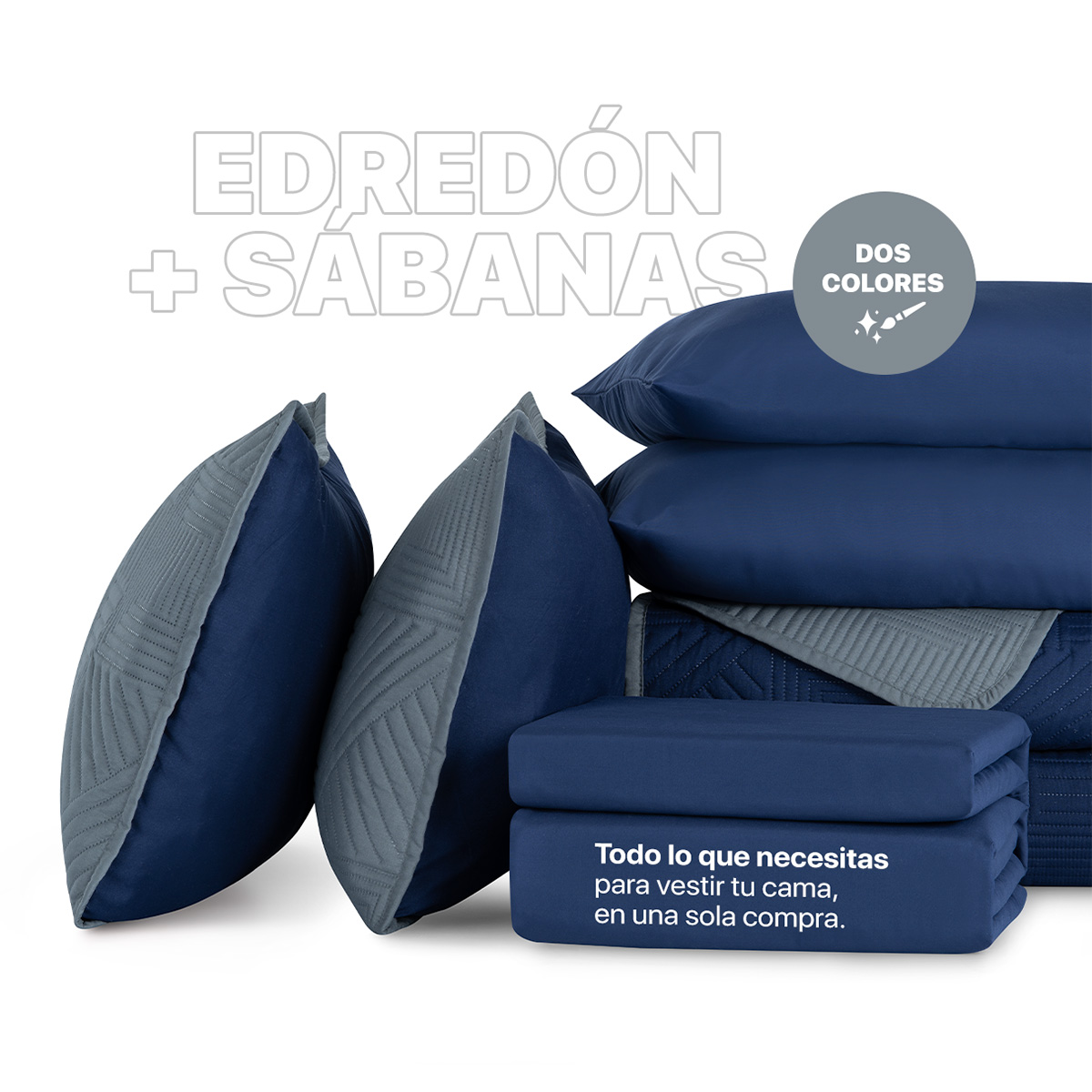 Foto 6 | Set De Edredón Ligero Con Fundas De Almohada Y Set De Sábanas, Real Textil Matrimonial Azul Marino - Gris Doble Vista