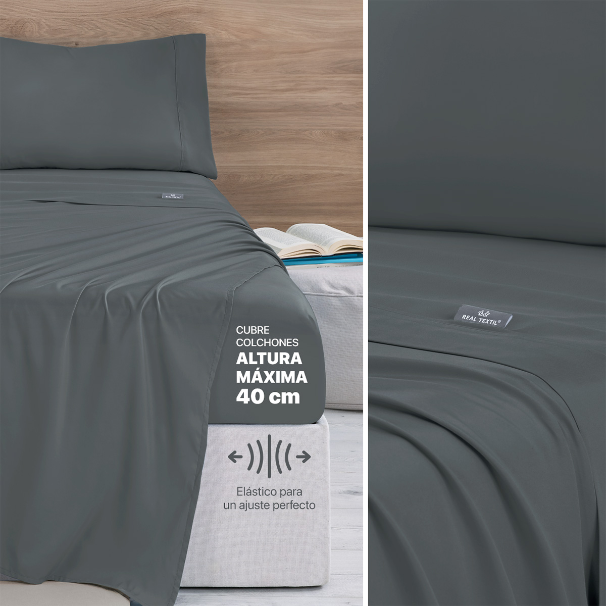 Foto 5 | Set De Edredón Ligero Con Fundas De Almohada Y Set De Sábanas, Real Textil Queen Size Negro - Gris Doble Vista