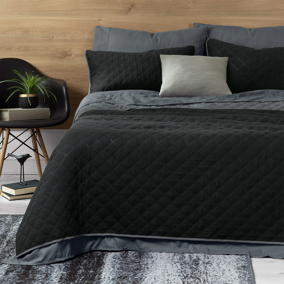 Foto 7 | Set De Edredón Ligero Con Fundas De Almohada Y Set De Sábanas, Real Textil Queen Size Negro - Gris Doble Vista