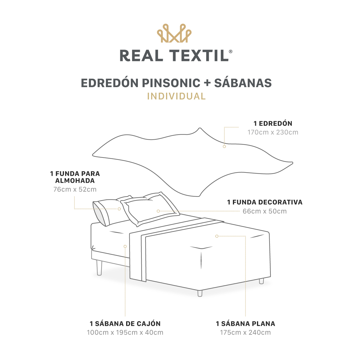 Foto 4 | Set De Edredón Ligero Con Funda De Almohada Y Set De Sábanas, Real Textil Individual Santana Doble Vista