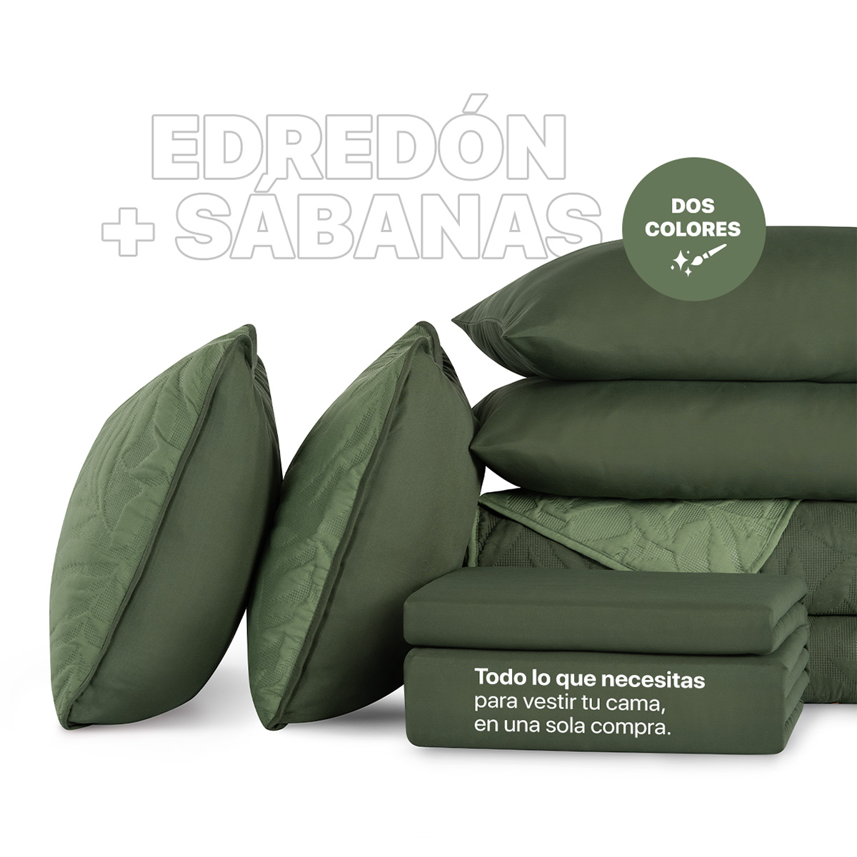 Foto 6 | Set De Edredón Ligero Con Fundas De Almohada Y Set De Sábanas, Real Textil Queen Size Verde Oscuro- Oliva Doble Vista