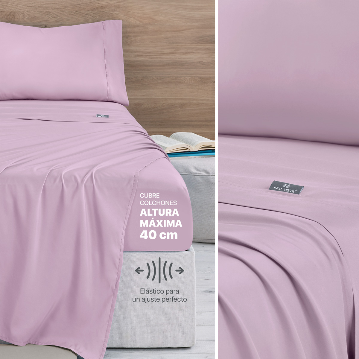 Foto 5 | Set De Edredón Ligero Con Fundas De Almohada Y Set De Sábanas, Real Textil Queen Size Violeta- Gris Doble Vista