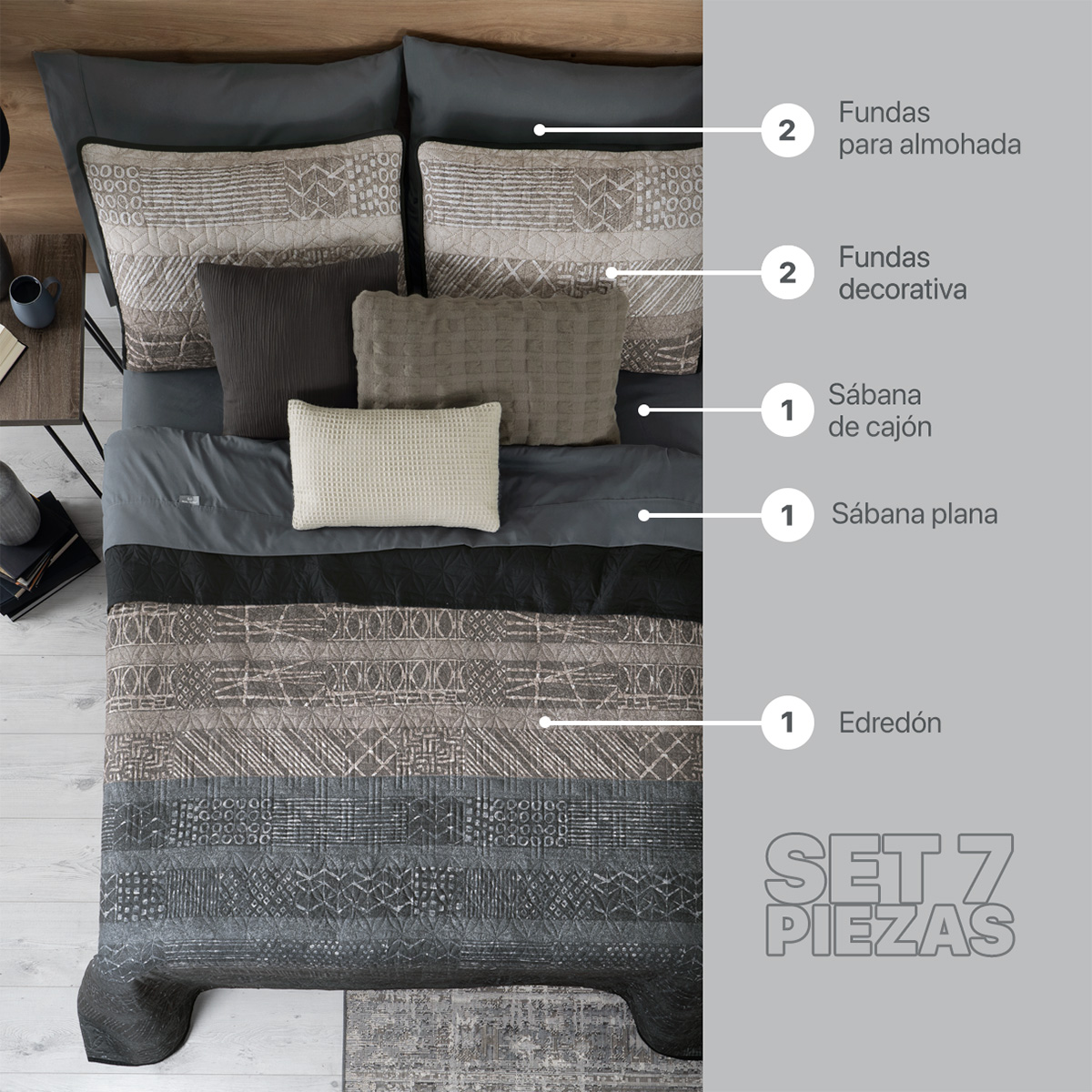 Foto 2 | Set De Edredón Ligero Con Fundas De Almohada Y Set De Sábanas, Real Textil King Size Samurai Doble Vista