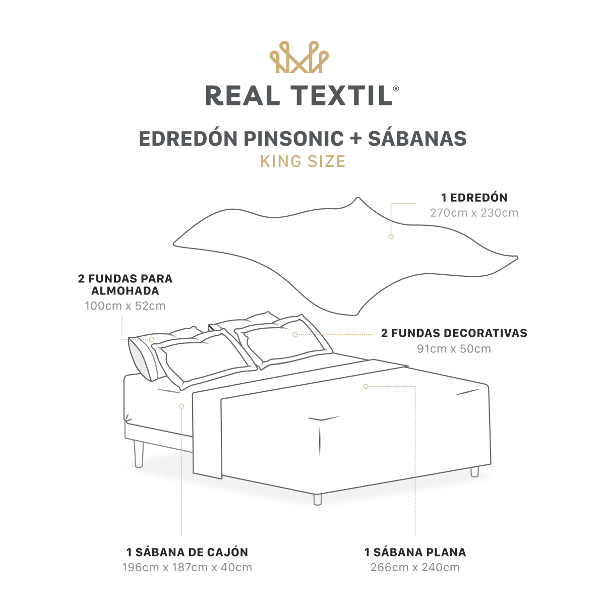 Foto 5 pulgar | Set De Edredón Ligero Con Fundas De Almohada Y Set De Sábanas, Real Textil King Size Samurai Doble Vista