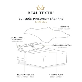 Foto 4 | Set De Edredón Ligero Con Fundas De Almohada Y Set De Sábanas, Real Textil King Size Samurai Doble Vista