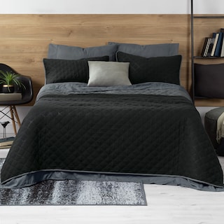 Foto 1 | Set De Edredón Ligero Con Fundas De Almohada Y Set De Sábanas, Real Textil King Size Negro - Gris Doble Vista