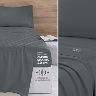 Foto 5 | Set De Edredón Ligero Con Fundas De Almohada Y Set De Sábanas, Real Textil King Size Negro - Gris Doble Vista