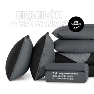 Foto 6 | Set De Edredón Ligero Con Fundas De Almohada Y Set De Sábanas, Real Textil King Size Negro - Gris Doble Vista