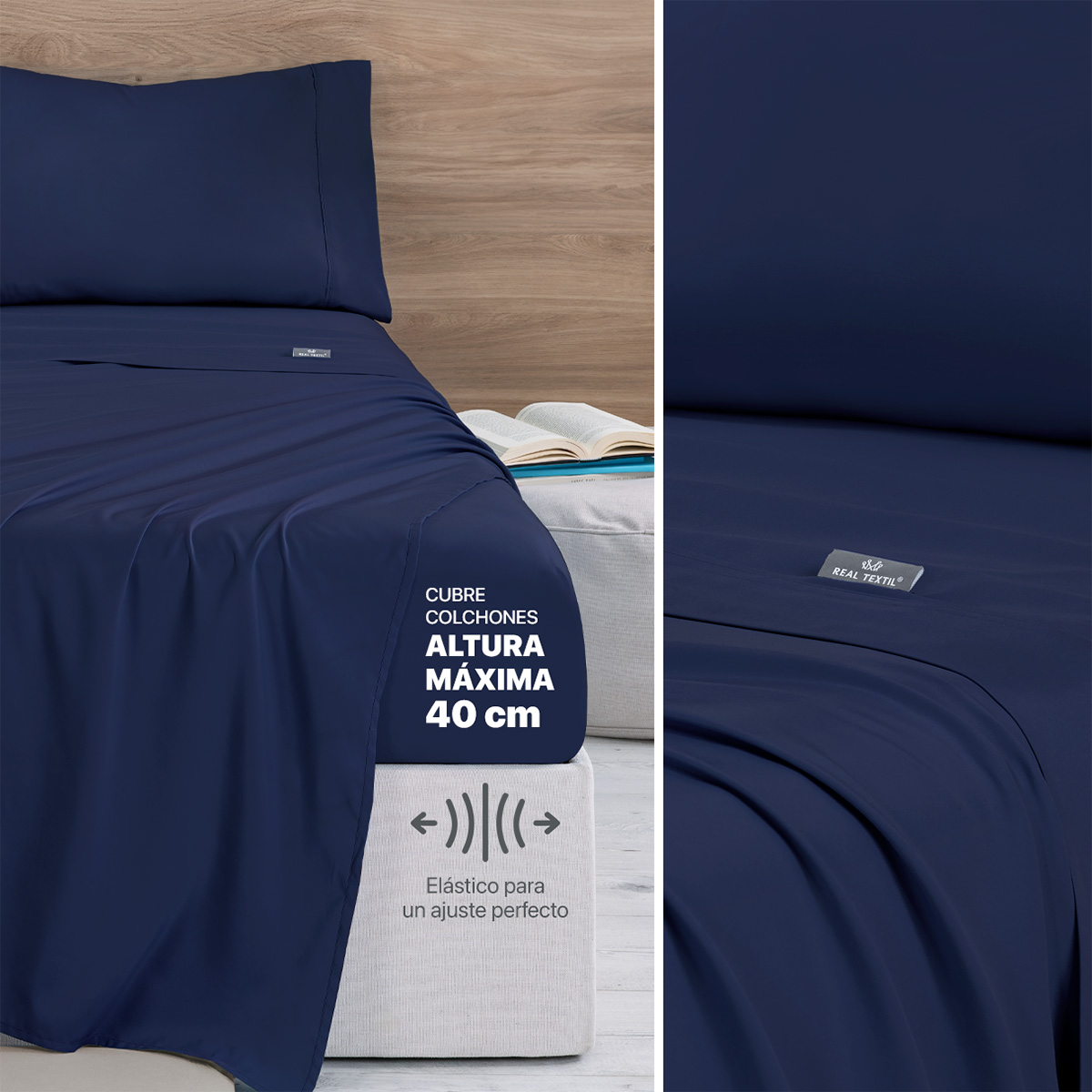 Foto 6 pulgar | Set De Edredón Ligero Con Fundas De Almohada Y Set De Sábanas, Real Textil King Size Azul Marino - Gris Doble Vista