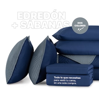 Foto 6 | Set De Edredón Ligero Con Fundas De Almohada Y Set De Sábanas, Real Textil King Size Azul Marino - Gris Doble Vista