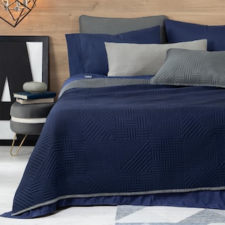 Foto 7 | Set De Edredón Ligero Con Fundas De Almohada Y Set De Sábanas, Real Textil King Size Azul Marino - Gris Doble Vista