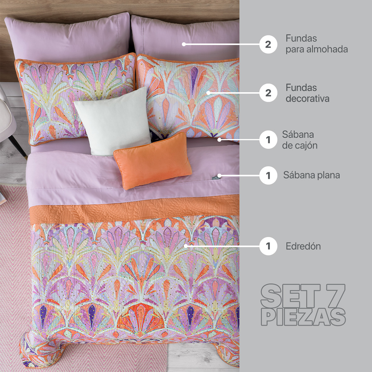 Foto 2 | Set De Edredón Ligero Con Fundas De Almohada Y Set De Sábanas, Real Textil King Size Santana Doble Vista