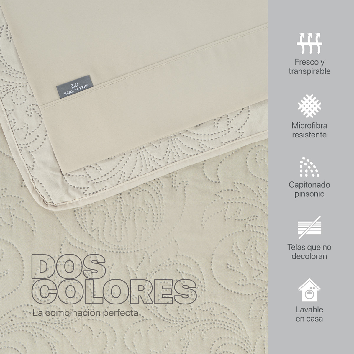 Foto 3 | Set De Edredón Ligero Con Fundas De Almohada Y Set De Sábanas, Real Textil Queen Size Khaki-beige Doble Vista